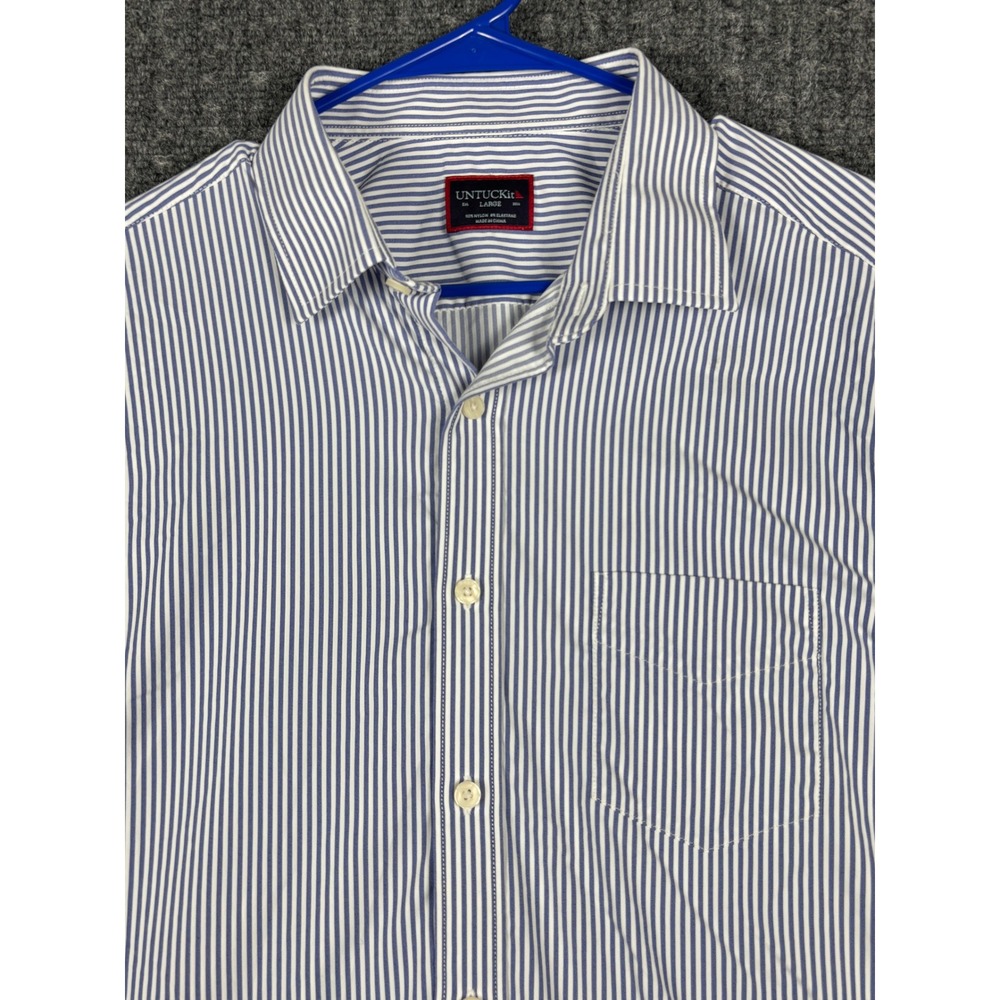 UNTUCKit Terzolo Regular Fit Button Down Shirt Large Blue Striped Performance